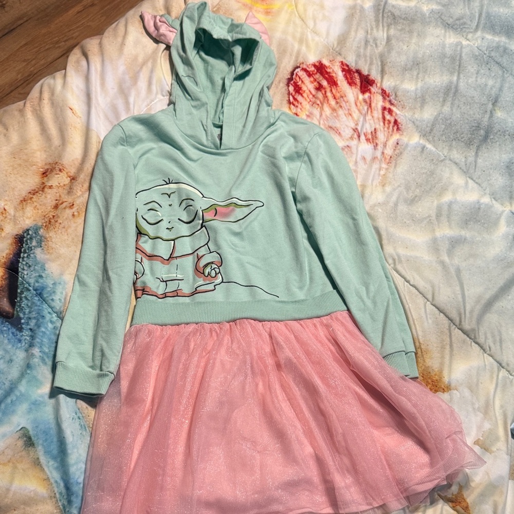 Mint Green and Pink Hooded Dress